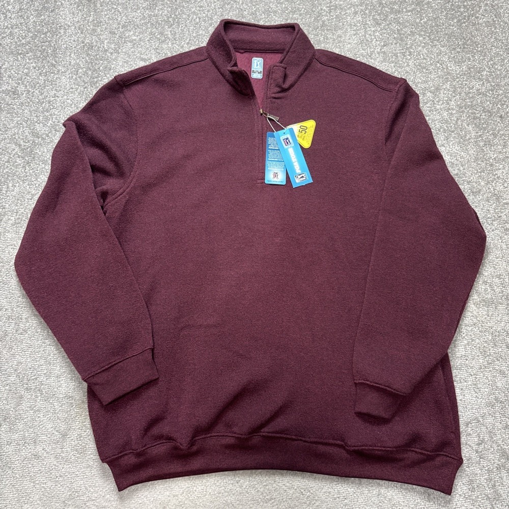 NWT PGA Tour Men's XL Quarter Zip Pullover Sweater Red Wine UPF 50